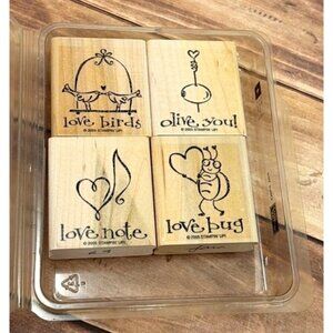 2005 STAMPIN' UP! OLIVE YOU WOOD MOUNTED RUBBER STAMP SET OF 4 LOVE VALENTINE